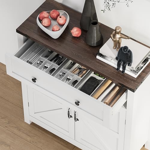 Semiocthome Vintage Farmhouse Multi-Functional Storage Cabinet with Adjustable Shelf in White Semiocthome