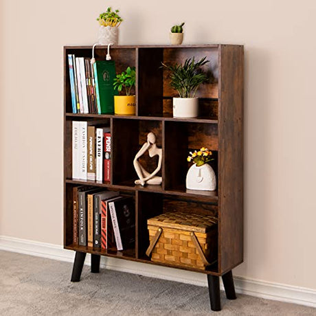 Modern Rustic Brown 3-Tier Cube Bookshelf by LEYAOYAO - Elegant Storage Organizer with Legs LEYAOYAO