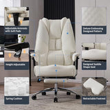 EXCEBET Big and Tall Office Chair 400lbs Wide Seat, Leather High Back Executive Office Chairs with Foot Rest, Ergonomic Lumbar Support for Lower Back Pain Relief (White) EXCEBET