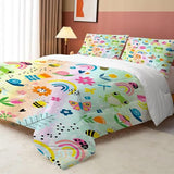 FUYEUN Rainbow Comforter Sets Twin Size Cartoon Floral Frogs Bedding Set for Girls Kids Children Boys Butterfly Flowers Bees Insects Cute Kawaii Quilt 1 Comforter + 1 Pillow Case FUYEUN