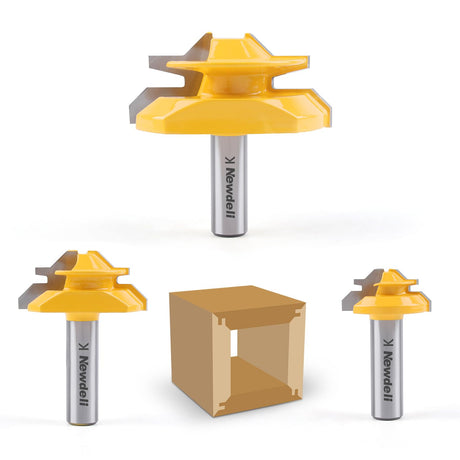 Newdeli 3PCS 45 Degree Lock Miter Router Bit Set 1/2 Inch Shank for 1/2”, 3/4", 1" Cutting Height Joint Router Bits for Creating Lock Miter Joint Newdeli