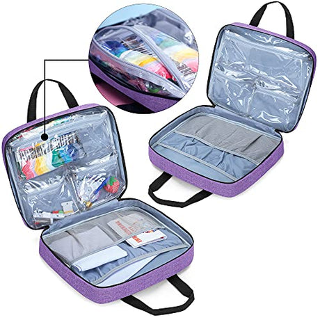 LoDrid Embroidery Kit, Embroidery Project Bag with Embroidery Kit, Portable Craft Carry Case with Starter Kit, Embroidery Supplies Storage Bag and Cross Stitch Kits for Beginner, Adults, Purple LoDrid