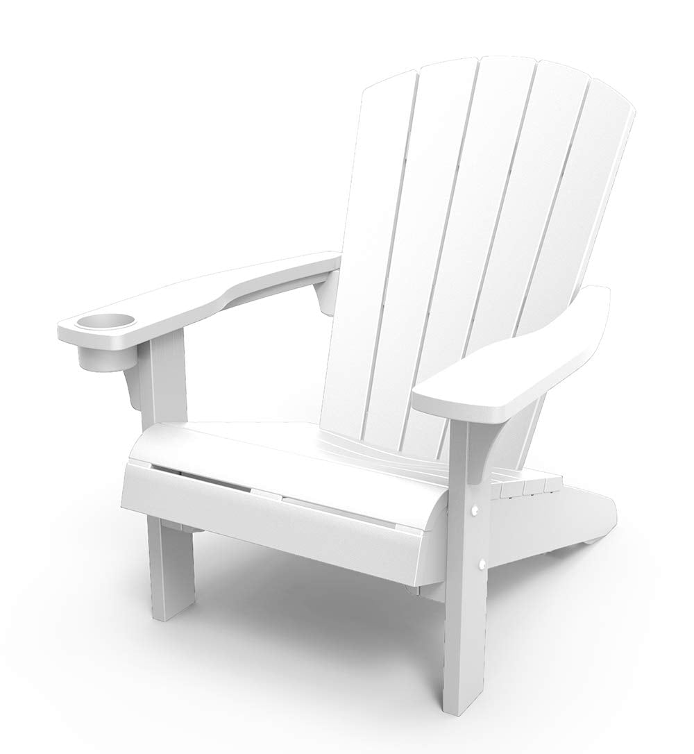 Keter Alpine Adirondack Resin Outdoor Furniture Patio Chairs with Cup Holder-Perfect for Beach, Pool, and Fire Pit Seating, White - WoodArtSupply