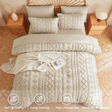 MR&HM Tufted Boho Comforter Set King Size, Linen Farmhouse Bedding Set, Bed in a Bag Set 7 Pieces with 1 Comforter, 2 Pillow Shams, 2 Pillowcases, 1 Flat Sheet, 1 Fitted Sheet for All Seasons MR&HM