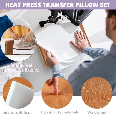 QUKLOGEN Heat Press Pillow Bundle Tools Kit Include 4 Heat Pressing Transfer Pillow Mat 3 Pack Teflon Sheet for Heat Press 2 Rolls Heat Resistant Tape 12 Different Size T Shirt Guide Ruler QUKLOGEN