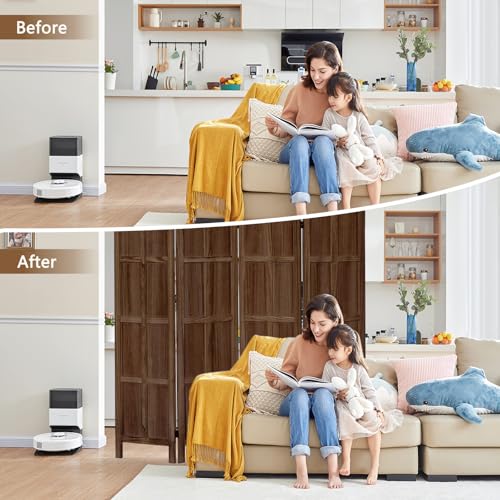 ALeesing 4 Panel Room Divider, 5.6Ft Wood Room Dividers and Folding Privacy Screens, Room Divider Wall Freestanding Room Partitions, Room Dividers Screen for Home Office Bedroom, Dark Brown ALeesing