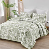 WONGS BEDDING Botanical Quilt Set Full Size, Sage Green 3 Pieces Toile Floral Plants Printed Bedspread Bedding Set Soft Lightweight Microfiber Coverlet Set for All Season (90"x78") WONGS BEDDING