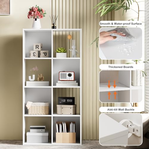 Sweetcrispy 8 Cube Storage Organizer - Open Cube Bookshelf with 4 Removable Back Panels, Display Storage Bookcase for Living Room, Bedroom, Entrance Hall, Home Office，47.7" L×11.6" W×24" H, White Sweetcrispy