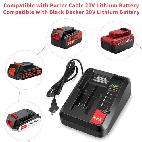 Battery Charger for Porter Cable 20V MAX Lithium Battery PCC685LP PCC680L PCC692L PCC699L and Black Decker 20V Battery LBXR20 LBX4020 - WoodArtSupply