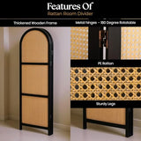 ELK & ELDER 3-Panel Room Divider | Folding Privacy Screen with Arched Dark Wood Frames and Light Woven Panels | Portable Divider for Home,Office, Living Room, Bedroom | 66" H x 56" W |Dark Wood/Beige ELK & ELDER