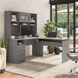 Bush Home Cabot 60W 3 Position Sit to Stand L Shaped Desk with Hutch in Modern Gray Bush Home
