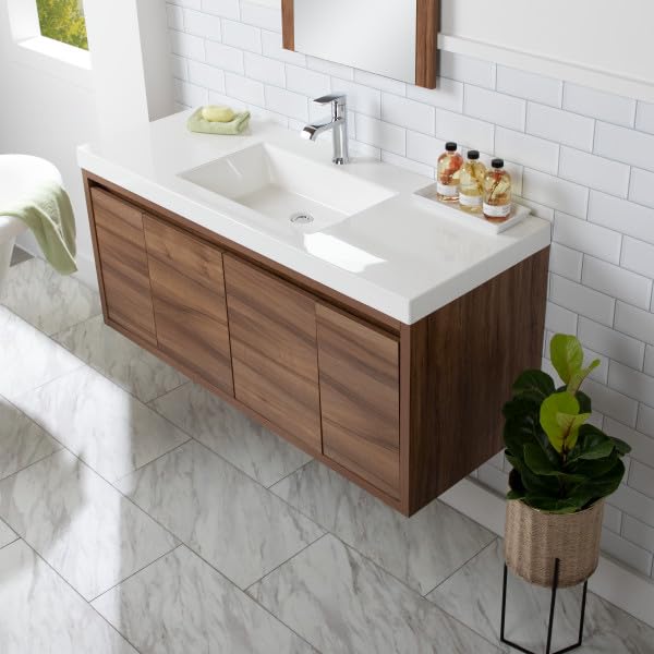 Spring Mill Cabinets Kelby 48 Inch Modern Floating Bathroom Vanity with White Single Sink Top, 2-Door Cabinet, 2 Soft-Close Drawers, 48.5" W x 18.75" D x 22.25"