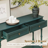 ARTPOWER Console Table for Entryway with 2 Drawers-Minimal Assembly,Green Retro Entryway Table with Storage Cabinets and Open Shelf,Narrow Long Couch Table Behind Sofa for Living Room,Foyer,Hallway ARTPOWER