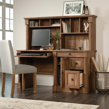 Sauder Palladia Desk with Hutch, L: 59.49" x W: 23.54" x H: 56.5", Vintage Oak Finish - WoodArtSupply