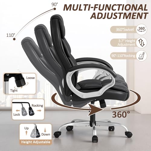 Homall Office Chair High Back Computer Desk Chair, PU Leather Adjustable Height Modern Executive Swivel Task Chair with Padded Armrests and Lumbar Support (Black) Homall