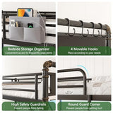 Twin Size Loft Bed with LED Lights and Charging Station, Industrial Heavy Duty Metal Loft Bed Frame with Ladder and Guardrail for Kids Adults, Small Space Saving Design for Bedroom Dorm, Black Jocoevol