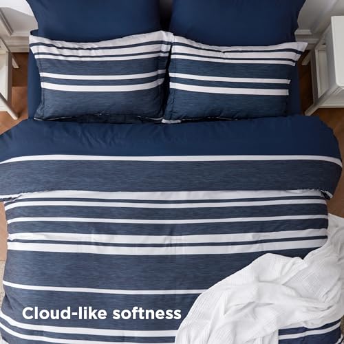Bedsure Full Comforter Set 7 Pieces, Blue Striped Bedding Set for All Seasons, Reversible, Cationic Dyeing Bed in a Bag with Comforter, Sheets, Pillowcases & Shams Bedsure