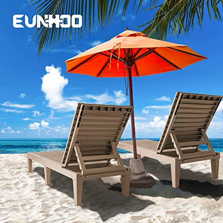 EUNHOO Outdoor Chaise Lounge Set of 2, Adjustable Pool Lounge Chair with 5 Positions Backrest, Waterproof Sun Loungers for Garden Pool Beach Patio Deck Sunbathing EUNHOO