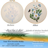 FONNUY Embroidery Kit for Beginners，Plants Flowers Pre-Stamped Pattern Kits for Adults with Hoop, Easy to Follow Needlework (Butterfly Flower)