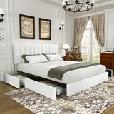 VECELO Full Size Upholstered Bed Frame with 4 Drawers and Headboard, Velvet Platform Storage Bedframe, Wooden Slats Support, No Box Spring Needed,White VECELO