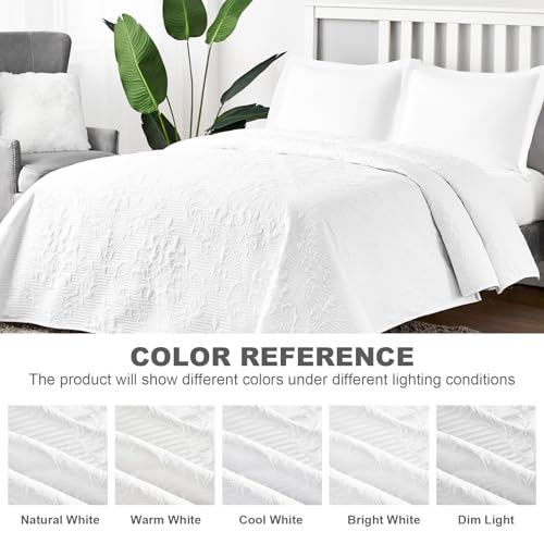 Hansleep White Quilt Queen Size - Damask Ultrasonic Summer Bedspread Queen, Soft Lightweight Coverlet Bedding Set, 3 Pieces (1 Quilt, 2 Pillow Shams) Hansleep