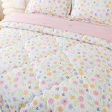 Wajade Floral Comforter Set Bed in A Bag Full Size 7 Piece Botanical Flower Green Leaves Rabbits Bedding Set for Girls (1 Comforter, 1 Flat Sheet, 1 Fitted Sheet, 2 Pillowcase and 2 Pillow Sham) Wajade