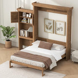 MERITLINE Queen Murphy Bed with Desk and Storage Bookcase Shelves,Solid Wood Space-Saving Folding Farmhouse Murphy Wall Bed Cabinet with Storage Bookcase Shelves for Adults (Natural Wood) MERITLINE