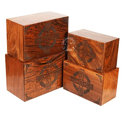HIND HANDICRAFTS Rosewood Top Engraved Wooden Cremation Urns for Human Ashes Adult - Handcrafted Funeral Memorial Ashes Urn - Columbarium Urn (Celtic