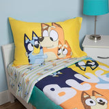 Bluey 4 Piece Toddler Bedding Set – Includes Comforter, Sheet Set – Fitted Top Sheet Reversible Pillowcase for Boys or Girls Bed, Blue Bluey