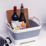 2.4 Gal(9L) Collapsible Dish Basin with Drain Plug, Space Saving Outdoor Multiuse Foldable Sink Tub, Dishpan, Kitchen Storage Tray for Camping, Vegetable Washing, RV (Gray) Goderewild