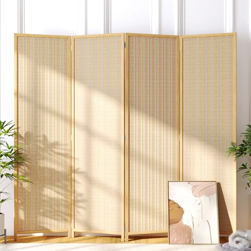JOSTYLE Room Divider 4 Panel Folding Privacy Screen, Bamboo Room Divider Screen - 6 ft. Tall Wall Divider for Room Separation Freestanding Partition Separators, Beige JOSTYLE