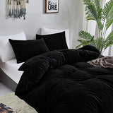 Luxlovery Black Velvet Comforter Set Cal King Men Plush Fluffy Black Bedding Set California King Minimalist Bedding Set Solid Modern Blanket Quilts Winter Warm Flannel Comforter Set Luxlovery