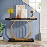 Tribesigns Gold Console Table, Faux Marble Entryway Table Narrow Sofa Table with Geometric Metal Base, 40 Inch Modern Accent Table Entrance Table for Living Room, Hallway, Foyer, Black Tribesigns