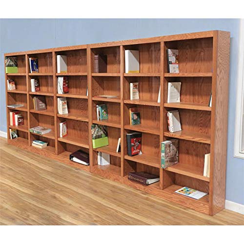 BOWERY HILL 72" Classic Triple Wide Wood Bookcase with 12 Adjustable and 3 Fixed Shelves in Dry Oak Finish - WoodArtSupply