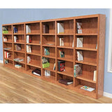 BOWERY HILL 72" Classic Triple Wide Wood Bookcase with 12 Adjustable and 3 Fixed Shelves in Dry Oak Finish BOWERY HILL