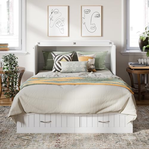 AFI, Southampton Murphy Bed Chest Full with 6" Mattress, Built-in USB Charger & Storage Drawer, White AFI
