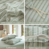 BESTDESIL Sage Green and White Striped Duvet Cover,100% Washed Cotton Breathable and Linen Like Bedding Set(Strip-Sage Green/White,Twin) BESTDESIL