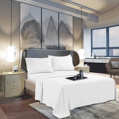 Mocassi King Flat Sheet - Hotel Luxury 1800 Premier Cooling Bedding Sheet - Softest Sheets - Wrinkle, Fade, Stain Resistant - 1 Single Top Flat Sheet, King, White Mocassi