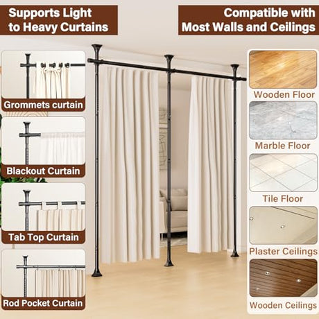 Abiglifty Room Divider Curtain Rod No Drilling, Adjustable 4-10ft(H) 28-114inch(W) Wall Divider for Room Separation, Heavy Duty Floor to Ceiling Tension Curtain Stand, Black Abiglifty