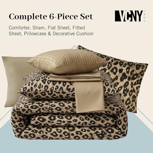 VCNY Home Bed in a Bag 8-Piece Bedding Set - Queen Size | Cheetah Print Shams, Decorative Pillows & Pillowcases | Elevate Your Home Decor | Luxurious, Soft & Cozy | No-Wrinkle Microfiber Polyester VCNY Home