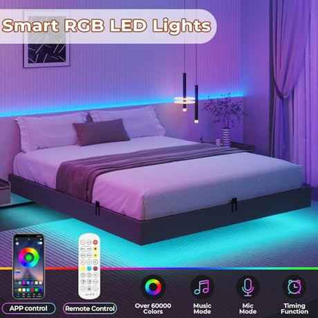 BTHFST Floating Bed Frame Full Size with LED Lights, Modern Metal Full Platform Bed, Solid and Stable, Noise Free, No Box Spring Needed, Easy Assembly BTHFST