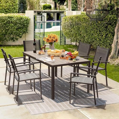 Homall Patio Dining Set 7 Pieces Outdoor Furniture Table and 6 Textilene Chairs, Light Grey Homall