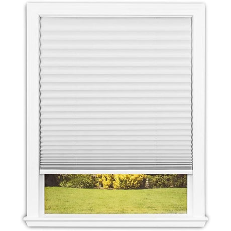 Redi Shade No Tools Easy Lift Trim-at-Home Cordless Pleated Light Filtering Fabric Shade White, 36" W x 64" L, (Fits windows 19"- 36") Redi Shade