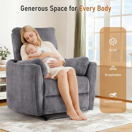 Furnimart Oversized Manual Recliner Chair for Adults, 30" Extra-Wide Corduroy Recliner with Chunky Cushion, High Back & Padded Armrests, Comfy Chair for Living Room, Bedroom, Home Heater(Gray) Furnimart