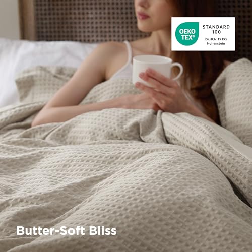 Bedsure Luxury Waffle Duvet Cover Queen Size - Textured Duvet Cover Set, Soft, Breathable Bedding Set (90"x90") with 2 Pillow Shams for All Season, Linen, Comforter Sold Separately Bedsure