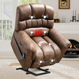 HAOMARKETS Oversized Power Lift Recliner with Massage and Heat for Elderly, Faux Leather Electric Lifting Reclining Chair with Side Pockets and USB Port for Living Room, Brown