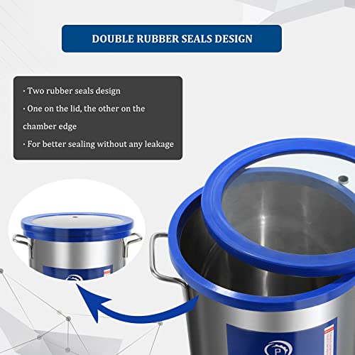 P PBAUTOS 9 Gallon Vacuum Chamber with Two Rubber Seals, Tempered Glass Lid Stainless Steel Degassing Chamber, for Resin Casting, Degassing Silicones and Essential Oils, Perfect for Stabilizing Wood P PBAUTOS