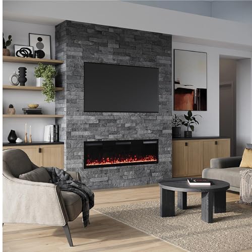 Modern Ember Vibrance 60 Inch Smart Linear Electric Fireplace Insert - Recessed or Wall-Mount, LED Multi-Flame Colors, Alexa/WiFi Enabled - Remote Included - Crystals Modern Ember
