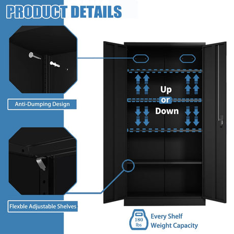 Majnesvon Metal Storage Cabinet, 72" Locking Metal Storage Cabinet, with 2 Doors and 4 Adjustable Shelves, for Storage Office, Garage, Home, Majnesvon