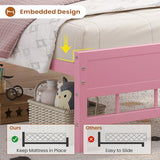 BTHFST Twin Bed Frame with Storage Headboard & Charging Station, LED Bed Frame Twin with 5 Shelves & Under Bed Storage, Platform Bed Frames for Kids, No Box Spring Needed, Pink BTHFST